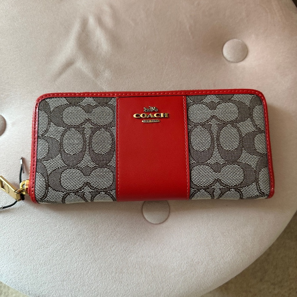 Coach Signature Jacquard Slim Accordion Zip Wallet - Colorblock Signature Canvas